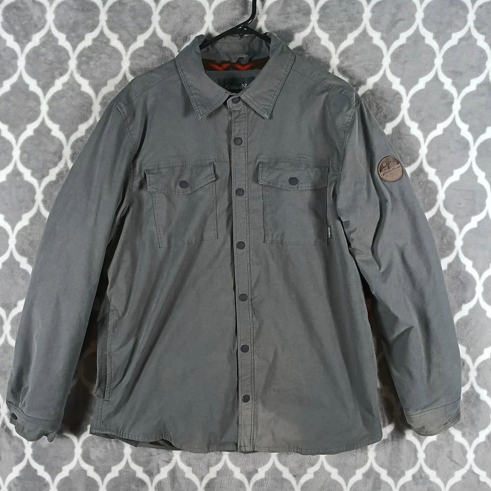 Eddie Bauer Shirt Jacket Men L Gray Fleece Lined Snap Up Aztec Geometric Lining
